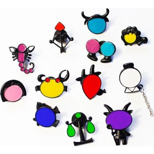 New product twelve constellation Aries Pisces Leo shape metal brooch creative cartoon solid color trend decoration pin