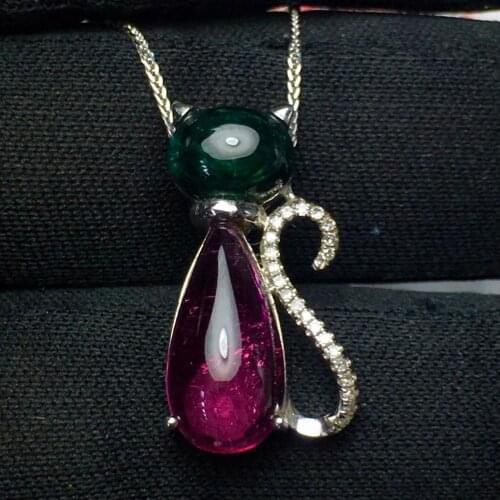 Fine Jewelry Real 18K Gold AU750 Cross Natural 100% Tourmaline Pendant 7.5ct Diamond Pendant Gemstone Necklaces for Women