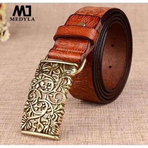 MEDYLA Women Genuine leather belts High quality cowskin Brand designer 4 colors Fashion Pin buckle Cinturon cintos New Arrival