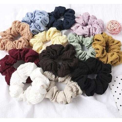 Soft Solid Color Pleated Elastic Hair Bands Ribbed Scrunchie Hair Ties Simple Yellow Pink Black Headwear Women Hair Accessories