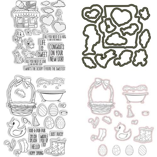 Cutting And Stamp Spring Flower Basket Animal Irregular Shape Sentence For DIY Scrapbooking Embossing Paper Cards Dies 2021 New