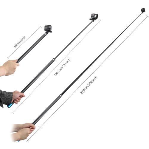 106" Long Carbon Fiber Handheld Selfie Stick Extension Pole Monopod for GoPro Session Hero8 7 6 5 4Xiaomi YI 4k 4k+Yi Lite SJCAM