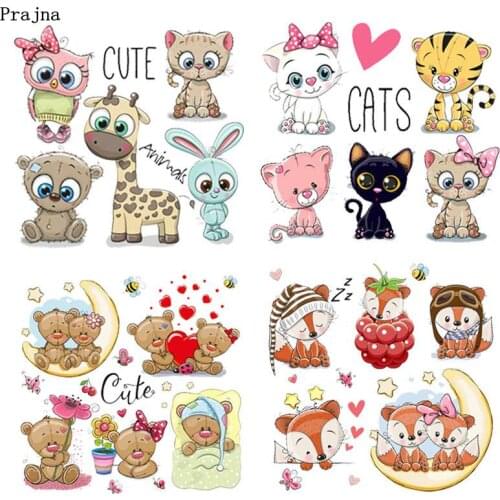 Prajna Cartoon Animal Iron On Transfer Hot Sale Unicorn Cat Stickers On Clothes Heat Transfer Owls Iron On Patches For Clothing