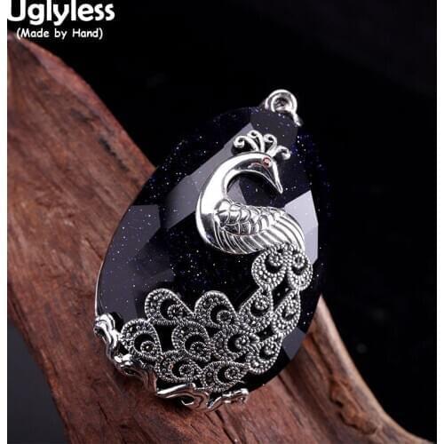 Uglyless 2 Sizes Lady Peacock Pendants for Women Hollow Vines Ethnic Necklaces NO Chains 925 Silver Phoenix Animal Jewelry Thai