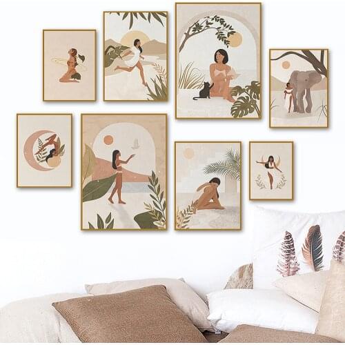 Vintage Women Animal Scandinavian Minimalist Wall Art Canvas Painting Nordic Posters And Prints Pictures For Living Room Decor