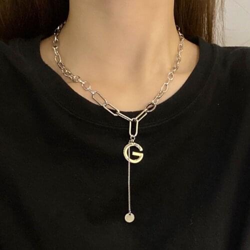 Vogallery Punk Rock Style Letter G Pendants Necklaces For Women Silver Color Chain On The Neck Coin Jewelry Accessories