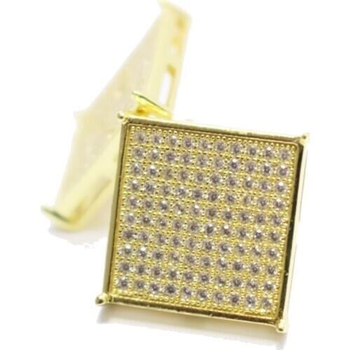 High quality 8*8stone 14mm micro pave gold screwback big gold men earring