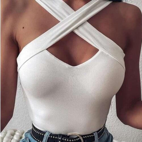 Summer Cross V Neck Hollow out Crochet Crop Top Tank T shirts Womens Sexy Camisole Female Sleeveless T-shirts Casual beach Vest