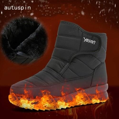 Autuspin Oxford Fabric Ankle Boots Women 2021 Winter Casual Plush Snow Boot Wedges Platform Classic Shoes Waterproof Plus Size