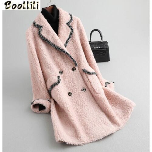 Boollili Real Fur Coat Female Sheep Shearling Jacket Winter Coat Women Real Wool Coats Korean Long Jackets Manteau Femme