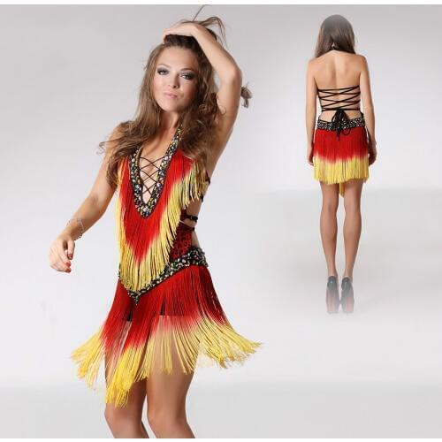 Women Latin Dance Dress New Sexy Fringe Latin Dresses Club Party Dancer Singer Entertainer Salsa Fringe Tassel Dress Lady