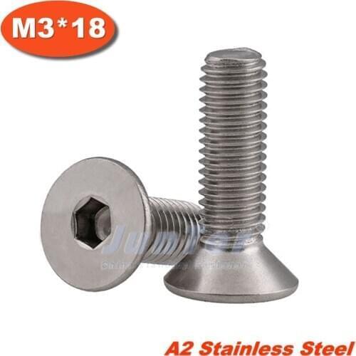 100pcs/lot DIN7991 M3*18 Stainless Steel A2 Flat Socket Head Cap Screw