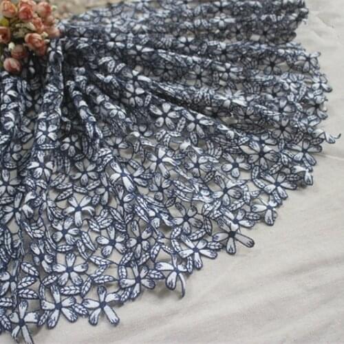 15.75"40cm Wide High Quality DIY Lace Craft Water Soluble Embroidery Lace Trim in Blue+White,Venise Lace Trim