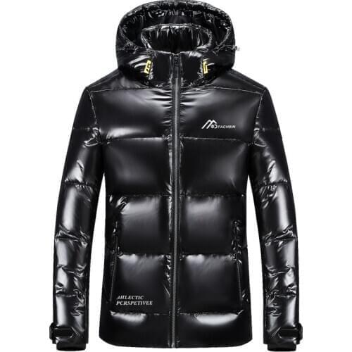 2021 Mens Winter Down Jacket 90% White Duck Down Coat Removable Hat Hood Warm Waterproof Zipper Coat Shiny Down Parka Outwear