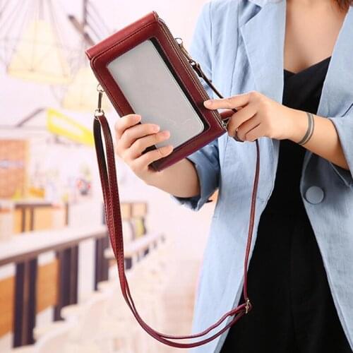 2021 Simple Mobile Phone Bag Transparent Touch Screen Retro Women Pu Chain Messenger Bags Small Flap Bag Mini Shoulder Bag