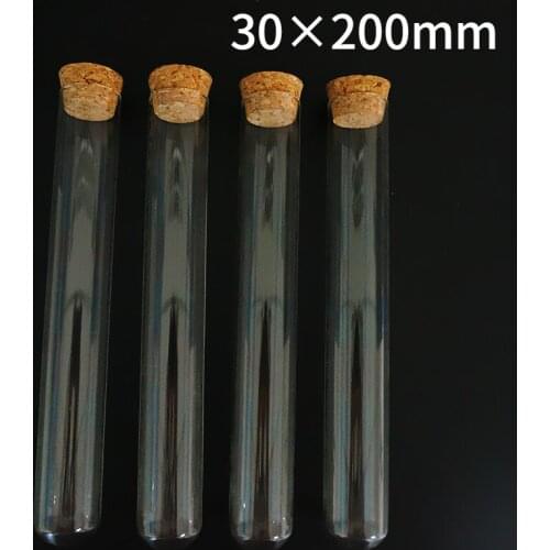 6pcs/lot 80ml 30x200mm Round botttom Glass tube laboratory Transparent hard glass test tube with cork Wedding favours Vial