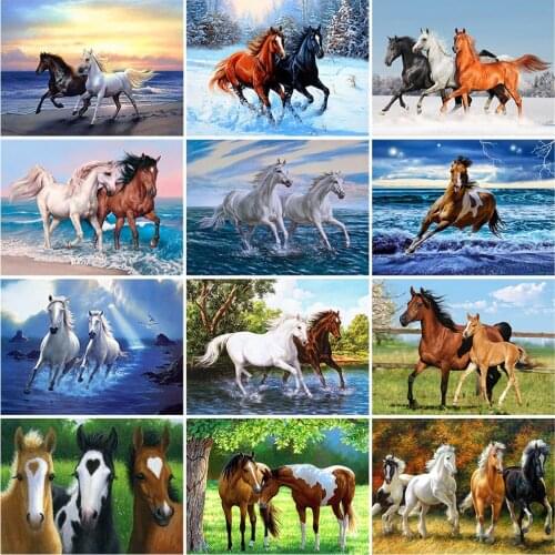 5D Diy Horse Diamond Painting Cross Stitch Full Round Diamond Embroidery Animals Mosaic Rhinestone Kits Wall Art Home Decor