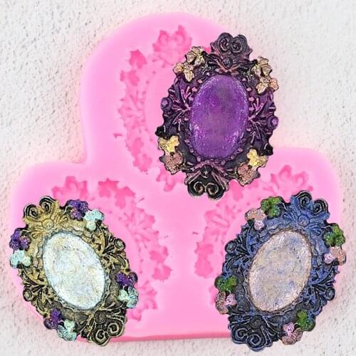 Baroque Frame Silicone Molds Lace Flower Cupcake Topper Fondant Mold DIY Cake Decorating Tools Candy Resin Clay Chocolate Moulds