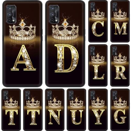 Case Oppo Realme 6 7 C21 C3 XT 8 7i 5 Pro A53 A52 A9 2020 A94 A74 5G Capa Black Shell Phone Coque Letter Monogram Gold Marble