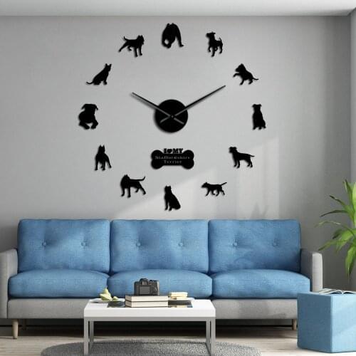 Decorative Wall Watch Staffordshire Bull Terrier DIY Big Wall Clock Staffie Giant Wall Art Dog Breed Ornament Memorial Gift