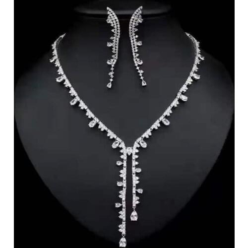 Funmode Luxury Design Clear Cubic Zircon Wedding Bridal Jewelry Set for Women colar feminino Wholesale FS180