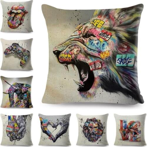 Graffiti Gamepad Cushion Cover Decor Abstract Street Art Animal Hand Pillowcase for Sofa Home Polyester Pillow Case 45x45cm