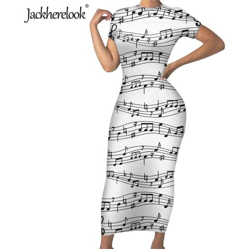 Jackherelook Music Notes Brand Design Office Ladies Slim Short Sleeve Pencil Dress Elegant Tunic Bodycon Dresses for Teen Girls