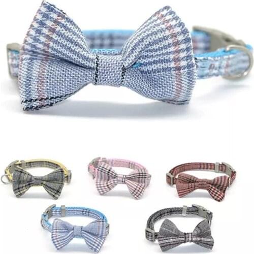 Plaid Dog Collar Bowties Neckties Grooming Cats Cute Bowknot Adjustable Cotton Chihuahua Puppy Bow Tie Necklace Pets Accessories