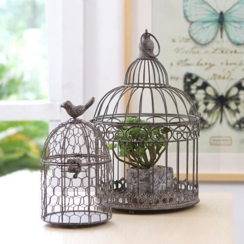 European retro bird cage wrought iron candlestick decoration home living room soft decoration hand-woven gift