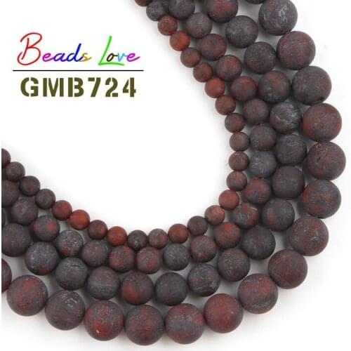 Natural Stone Matte Flower Red Jaspers Round Loose Spacer Beads for Jewelry Making Diy Bracelet Necklace 4 6 8 10 12MM 15 Inch