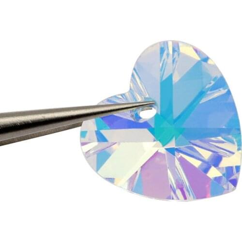 Single-Hole Heart-Shaped Crystal Pendant Electroplated Aurora Diamond AB Color Earrings Necklace Pendant DIY Ornament