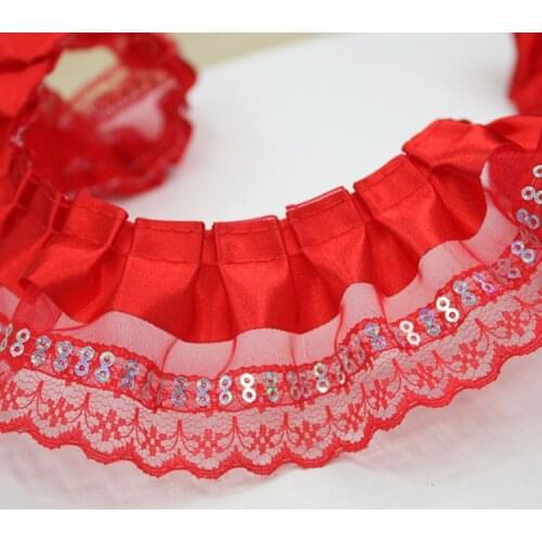 41Yards 5cm Red Purple Pink Lace Ruffle Trim Embroidery Sequins Ribbon Wedding Dress Fluffy Skirt DIY Sewing Supplies