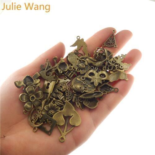 Julie Wang 100g/pack Randomly Mixed Styles Antique Bronze Small Charms For Necklace Pendants Bracelet Jewelry Making Accessories