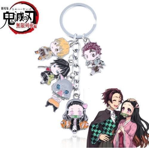 Anime Demon Slayer Metal Keychain Kimetsu no Yaiba Tsuyuri Kanawo Figure Pendant Keyring for Women Men Cosplay Jewelry Gifts