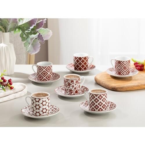 Mira Porcelain Coffee Cup Set 80 ml Claret Red High Quality, Made in Turkey, Kitchen, Fast Shipping