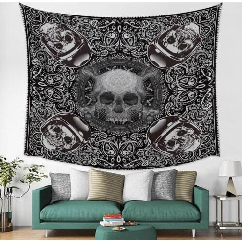 Halloween Skull Head Paisley Pattern Wall Tapestry Cover Beach Towel Picnic Yoga Mat Home Decoration