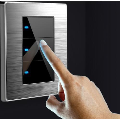 EU UK Germany france 1 2 3 Gang 1 2 Way home switch socket type 86 wall with led brushed stainless steel mirror light switch