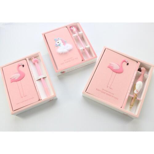 2019 New cute creative student hardcover notebooks stationery,candy flamingo unicorn design kids notebook and pen set gift,A5A6