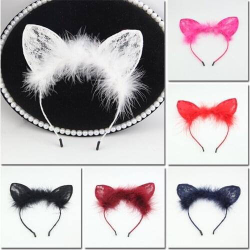 New Hairy Feather Hair Band Lace Cat Ears Headband Halloween Headdress Girls Women Hair Hoop Hair Accessories 2021