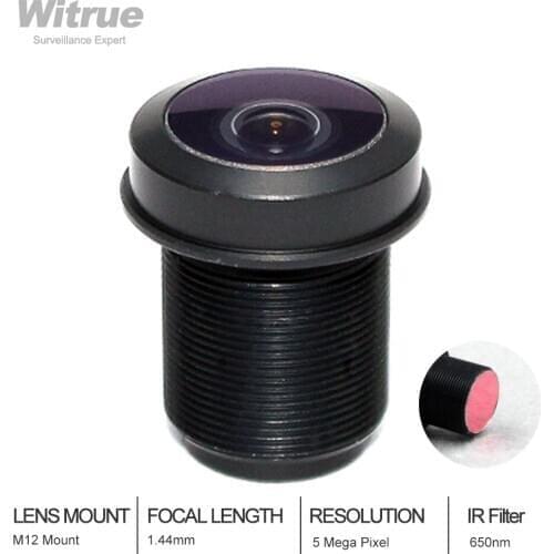 Fisheye Lens 5 Mega Pixel 1.44mm F2.0 1/2.5" 180 Degree M12 Lenses with 650nm IR Filter for Action Security Camera