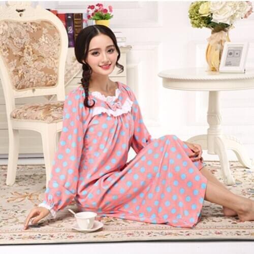 Autumn winter lady super soft pearl velvet single coral velvet long sleeve long loose princess nightgown sleepwear home wear