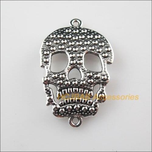6 New Halloween Skull Charms Connectors Tibetan Silver Tone Pendants 22x34mm