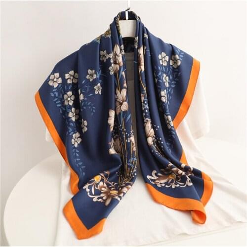 Twill Print Satin Silk Scarf Women Hijab High Quality Headband Neckerchief Lady Hair Wrap Bandana New Fashion Foulard 90*90cm