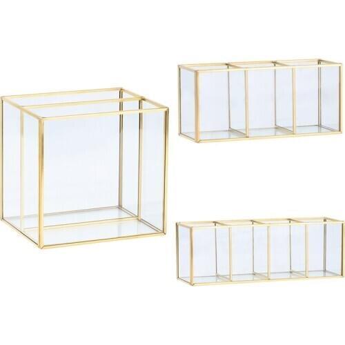 Nordic Gold Grid Glass Flip Storage Tank Box Luxury Modern Cosmetics Storage Box Container Micro-Landscape Flower Room