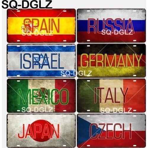 [SQ-DGLZ] Hot Spain/Russia/Israel/Germany/Mexico/Italy/Japan/Czech National Flag Metal Sign Wall Decor Metal Crafts Plaques