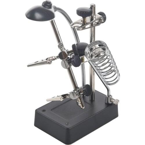 EU Plug,Welding Magnifying Glass 5 LED Auxiliary Clip Magnifier 3 In1 Hand Soldering Solder Iron Stand Holder Station