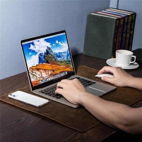 Upscale Crazy Horse Cowhide Leather Retro Genuine Leather Desk Mat PC & Laptop Table Desk Mat
