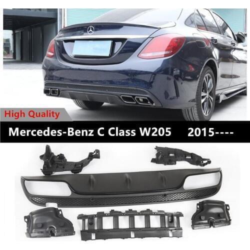 Rear Lip Spoiler & Exhause For Mercedes-Benz C Class W205 C180 C200 C250 C300 2015-2019 High Quality PP Bumper Diffuser