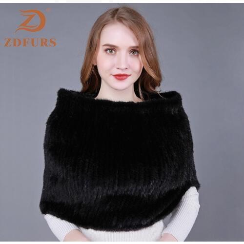ZDFURS * Real Knitted Mink Fur Shawl Natural elastic Mink Fur neck scarf Genuine Fur Wraps