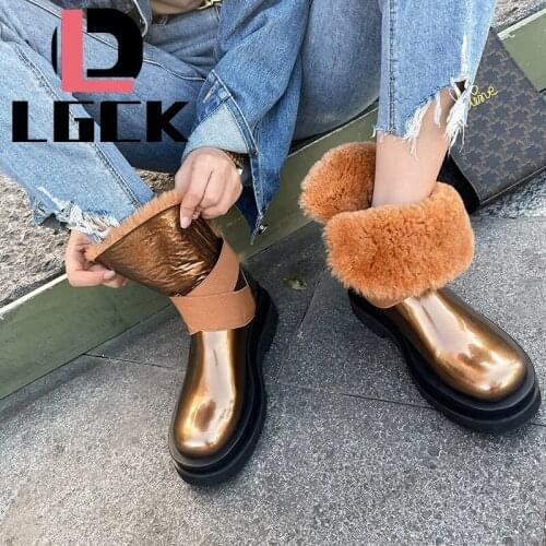 Plus Size 34-43 Genuine Leather Women Winter Boots Warm Plush Fur Snow Boots Women Zippers Platform Botas Mujer Snow Shoes Boots